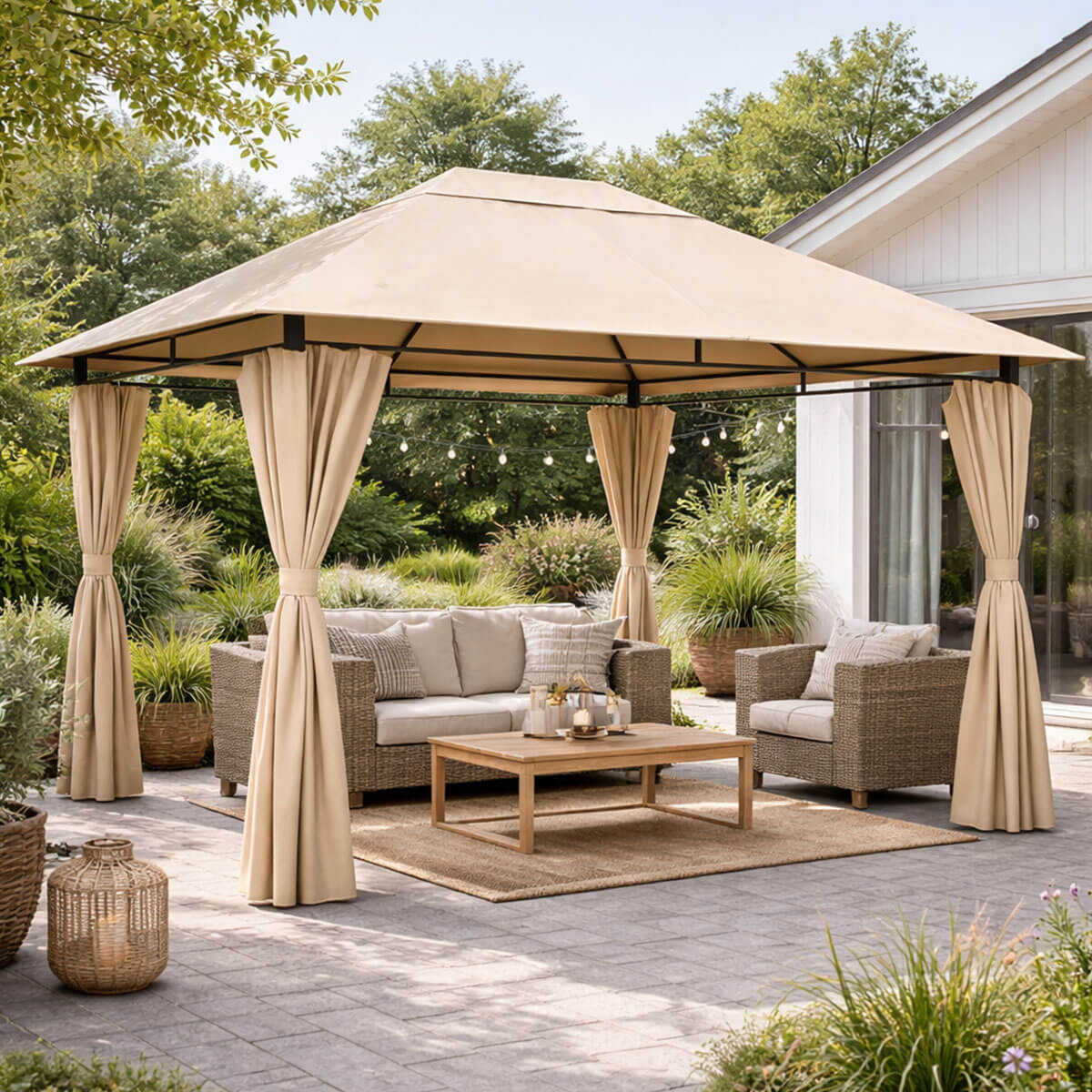 NIKO Pihapaviljonki 3x4m / Paviljonki Katos Terassille ja Pihalle, Vaalea Beige