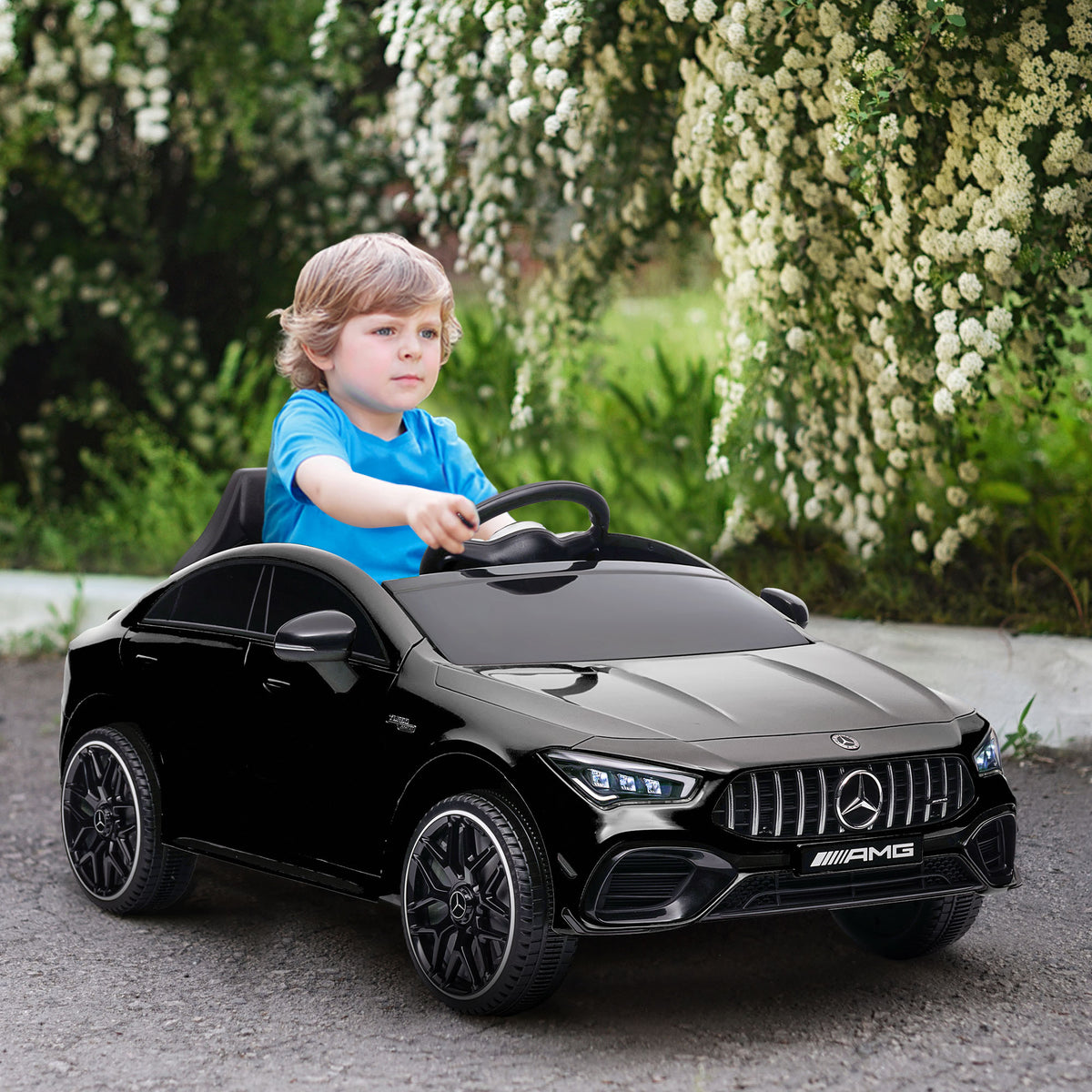 Lasten sähköauto Mercedes-AMG CLA 45, kaukosäädin, jousitus ja LED-valot, 3–6 v, musta