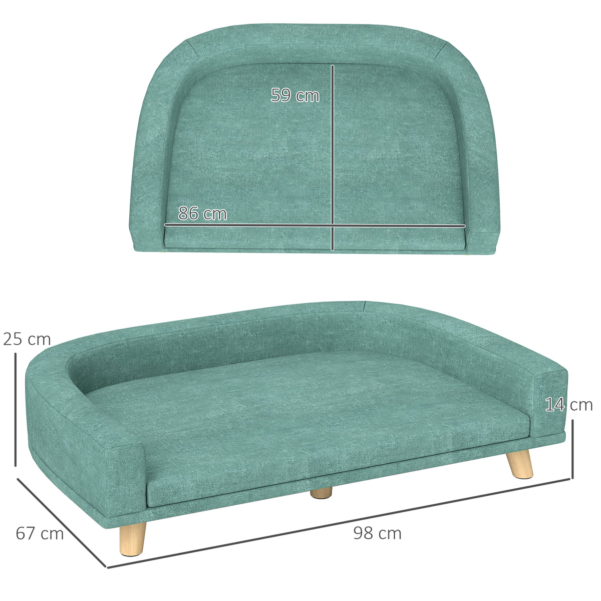 Koiran sohva isoille koirille 30 kg asti, paksu irrotettava tyyny, 98 x 67 x 25 cm, vihreä