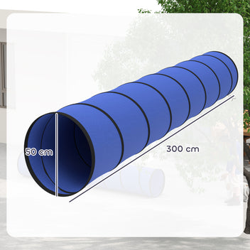 Koiran agility-tunneli 300 x 50 cm, pop up, maapiikit ja kantolaukku, sininen