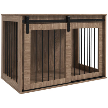 Koiran häkkikaappi liukuovella, isoille koirille 30 kg asti, 98 x 58 x 61 cm, pähkinä/musta
