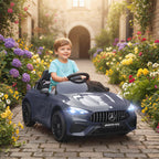 Lasten sähköauto Mercedes-AMG 12V, kaukosäädin, 3-pisteturvavyö, USB ja MP3, 3–6 v, harmaa