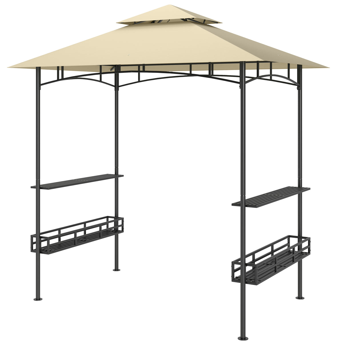 Grillikatos hyllyillä, koreilla ja koukuilla, 2,4 x 1,5 m, beige