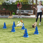 Koiran agility-esteet 3 kpl kartioilla, 3 korkeutta, kantolaukku, sininen