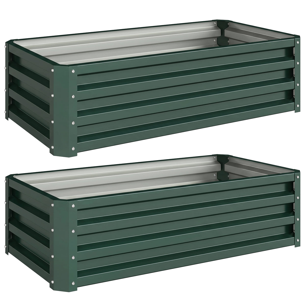 Metalliset kasvatuslaatikot avoimella pohjalla, 2 kpl, 110 x 50 x 30 cm, vihreä