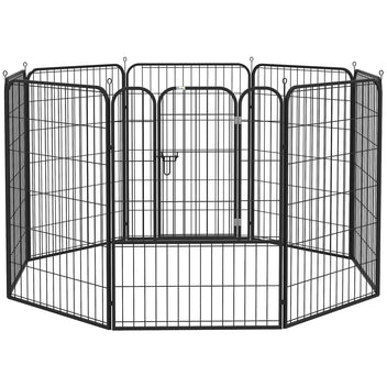 Koiran aitaus 8 paneelia, 100 cm korkea, lukittava ovi, teräs, työkaluton kokoaminen, harmaa
