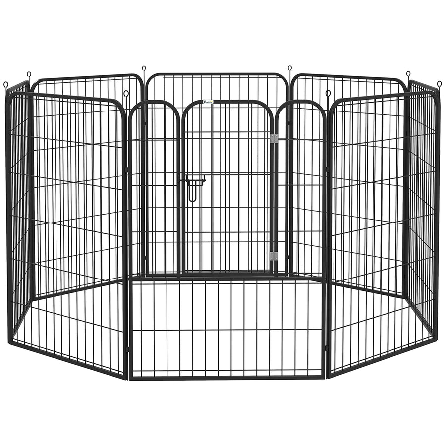 Koiran aitaus 8 paneelia, 100 cm korkea, lukittava ovi, teräs, työkaluton kokoaminen, harmaa
