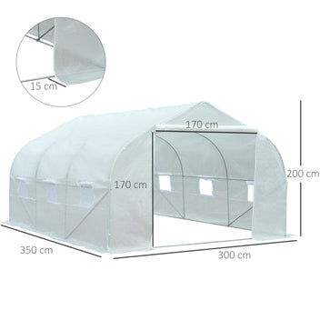 Tunnelikasvihuone kuudella verkkoikkunalla, 3,5 x 3 x 2 m, valkoinen