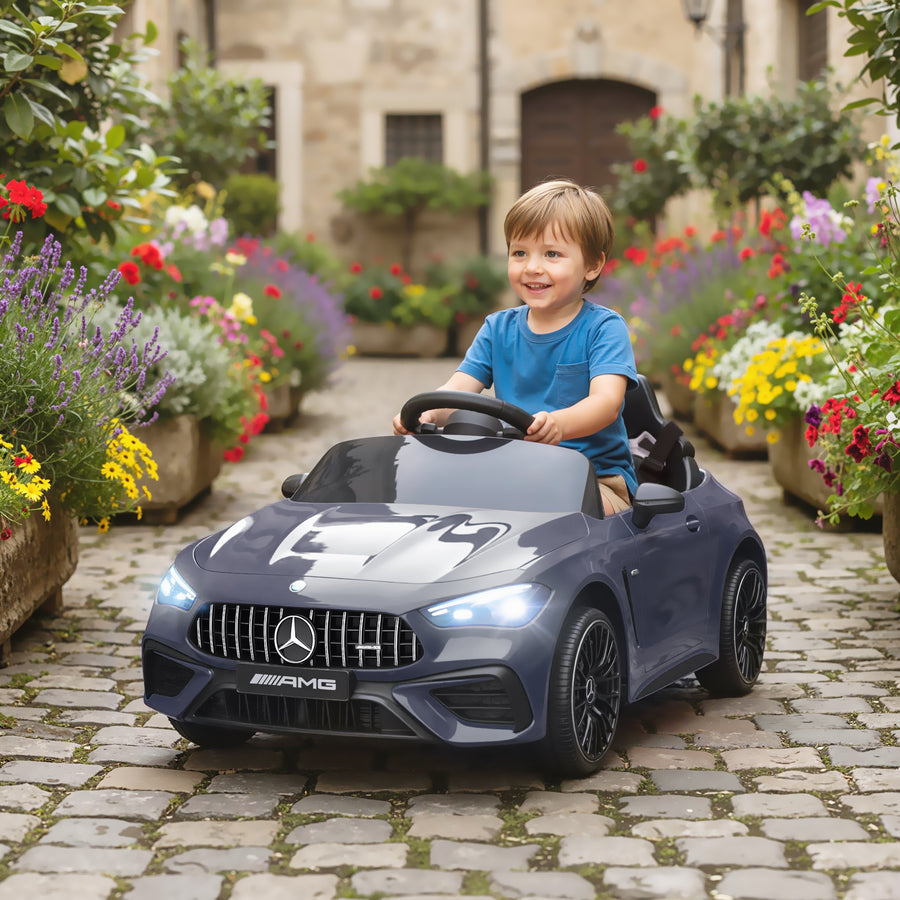 Lasten sähköauto Mercedes-AMG 12V, kaukosäädin, 3-pisteturvavyö, USB ja MP3, 3–6 v, harmaa
