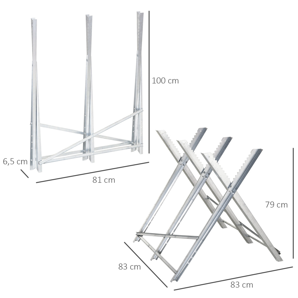 Polttopuupukki moottorisahalle, kokoontaitettava, puille Ø 25 cm asti, kantavuus 100 kg, hopea