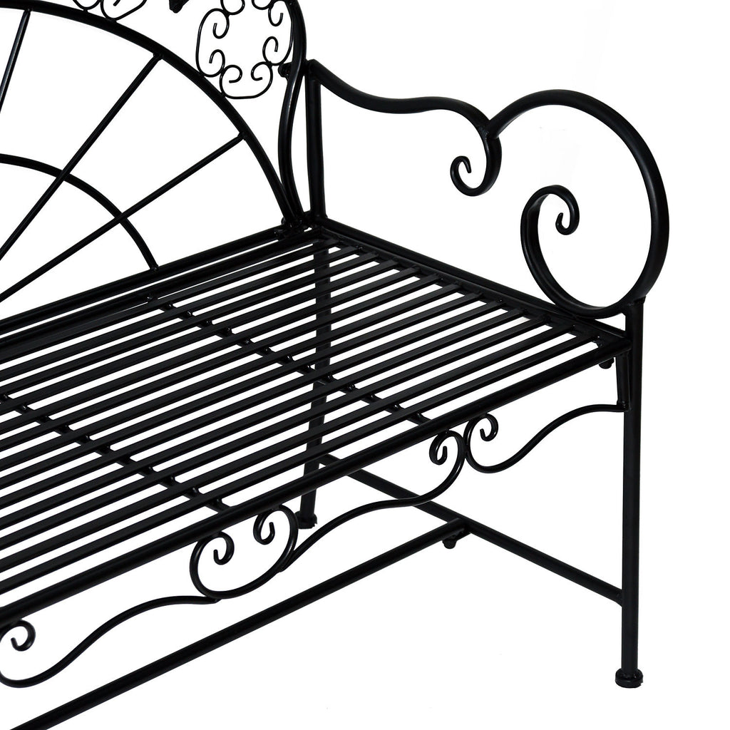 Metallinen puutarhapenkki, 2-istuttava, 107 cm, musta