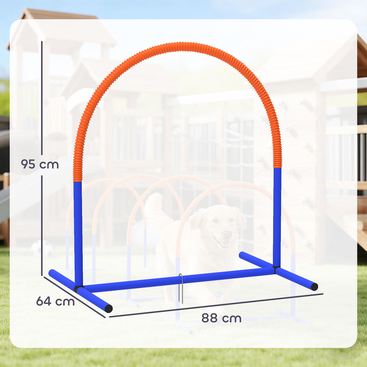 Koiran agility-kaaret 4 kpl aloittelijoille, kantolaukku, 88 x 64 x 95 cm, sininen/oranssi