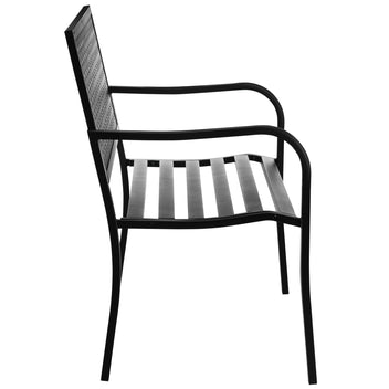 Metallinen puutarhapenkki kukkakuvioinnilla ja käsinojilla, 127 cm, musta