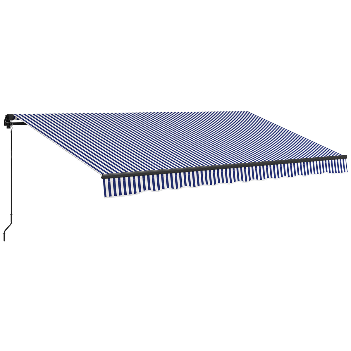 Käsikäyttöinen terassimarkiisi aaltoreunuksella, 3,96 x 3,00 m, sininen/valkoinen