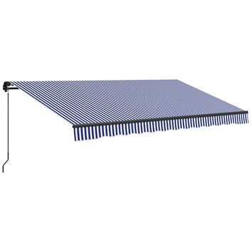 Käsikäyttöinen terassimarkiisi aaltoreunuksella, 3,96 x 3,00 m, sininen/valkoinen