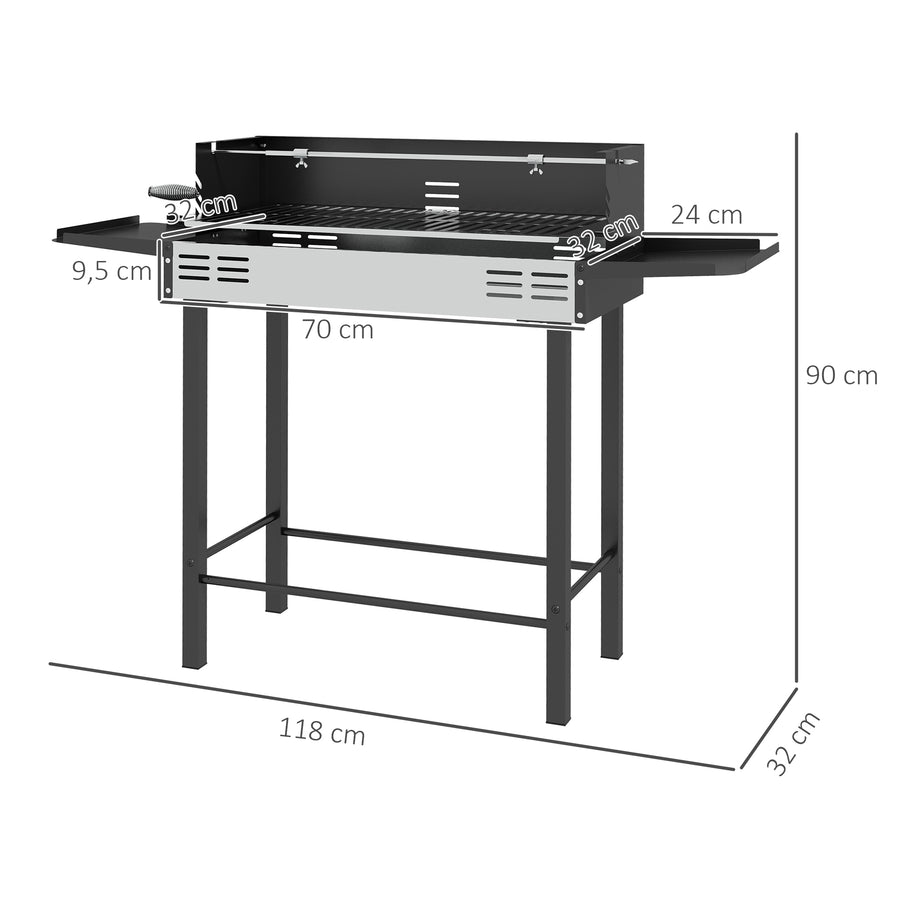 Hiiligrilli ja vartaanpyöritin 2-in-1, säädettävä ritilä, musta/hopea