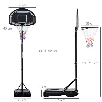 Siirrettävä koripalloteline nuorille, korin korkeus 160–210 cm, musta