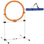 Koiran agility-rengas ja hyppyeste 2-in-1, korkeus 15–60 cm, kantolaukku, valkoinen/oranssi
