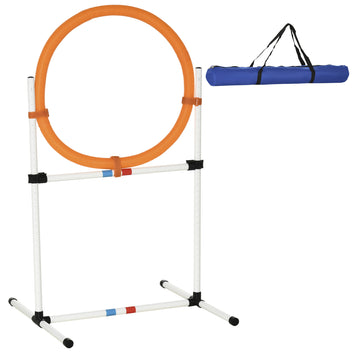 Koiran agility-rengas ja hyppyeste 2-in-1, korkeus 15–60 cm, kantolaukku, valkoinen/oranssi