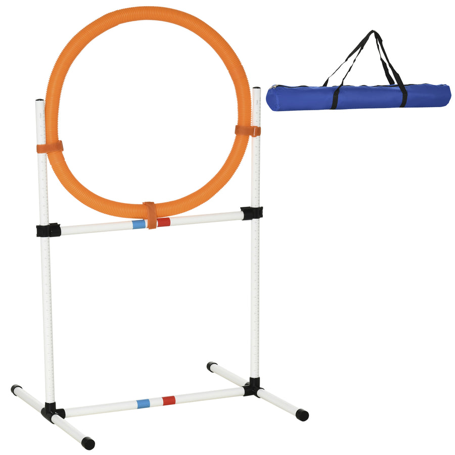 Koiran agility-rengas ja hyppyeste 2-in-1, korkeus 15–60 cm, kantolaukku, valkoinen/oranssi