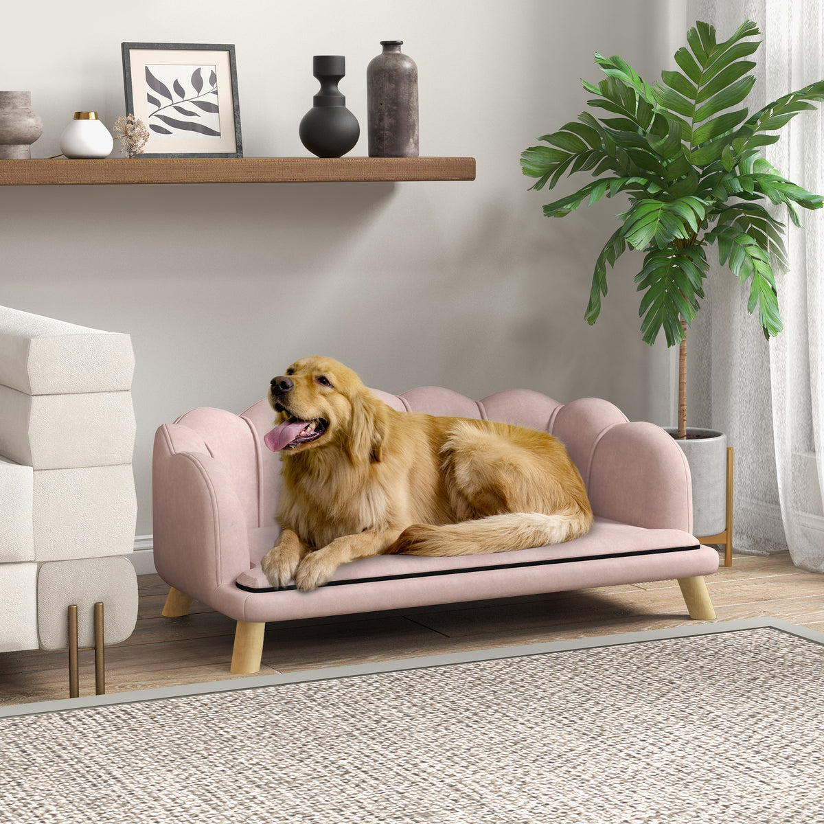 Koiran sohva simpukkaselkänojalla, pestävä päällinen, keskikokoisille 25 kg asti, vaaleanpunainen