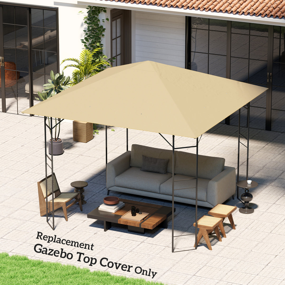 Paksu varakatto 3 x 3 m paviljonkiin, Oxford 370 g/m², UPF30+, beige