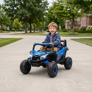 Lasten sähkömaastoauto UTV 12V, kaukosäädin, jousitus ja LED, 3–7 km/h, 3–5 v, sininen