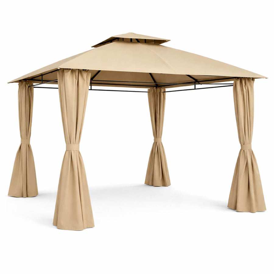 Paviljong 3 x 3 m – sidogardiner, ventilationstak, Ø 48 mm stålstolpar, beige