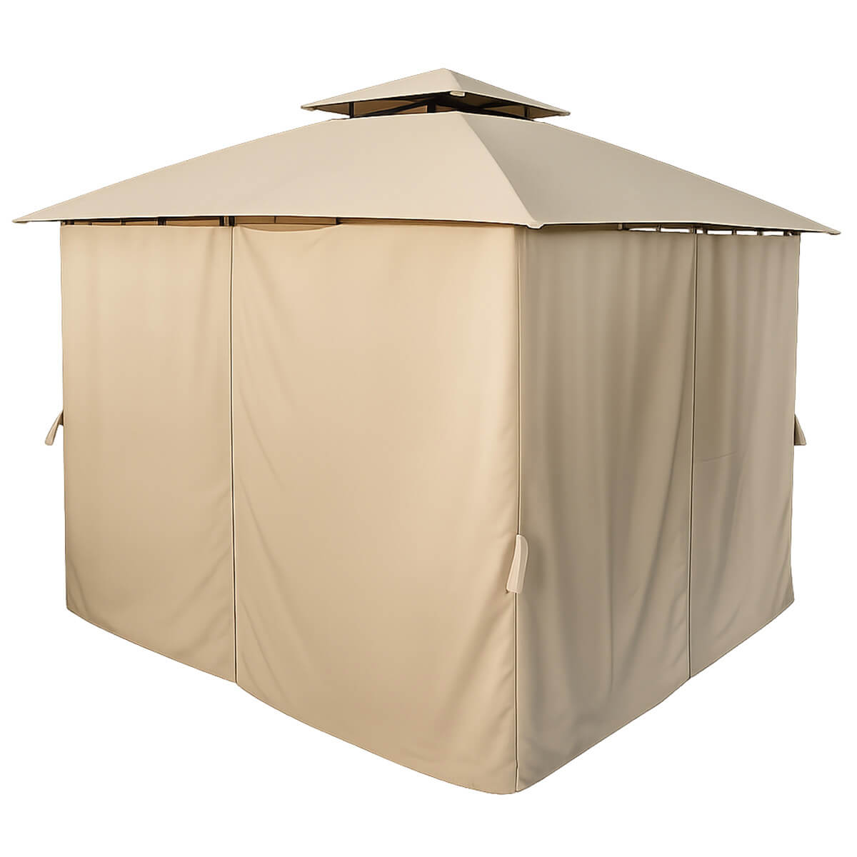 Paviljonki 3 x 3 m – sivuverhot, tuuletuskatto, Ø 48 mm teräspylväät, beige