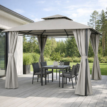 Paviljong 3 x 3 m – sidogardiner, ventilationstak, Ø 48 mm stålstolpar, grå