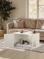 Feandrea kissatalo, kissanvessakaappi irrotettavalla väliseinällä, pöytämalli, 80 x 53 x 50cm, valkoinen