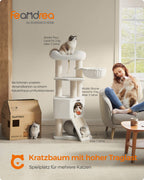 Feandrea Suuri raapimispuu, luola, riippumatto, plyysitaso, tunneli, sisalpylvästä, raapimislauta, 50 x 50 x 141cm, kerma