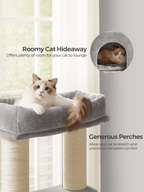 Feandrea Raapimispuu suurille kissoille itse-lämpenevillä huovilla, 2 harjaa, 11,1cm paksut tolpat, suuret tasot, luola, 50 x 50 x 160cm, harmaan