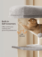 Feandrea Raapimispuu suurille kissoille itse-lämpenevillä huovilla, 2 harjaa, 11,1cm paksut tolpat, suuret tasot, luola, 50 x 50 x 160cm, harmaan