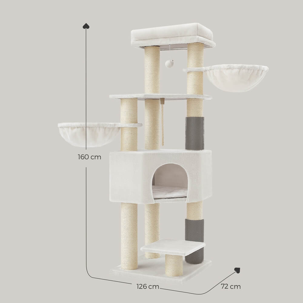 Feandrea Suuri raapimispuu itse-lämpenevällä peitolla, 2 harjaa, 10,5cm paksu pylväs, suuri taso, 50 x 50 x 160cm, kerma-beige