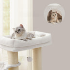 Feandrea Suuri raapimispuu itse-lämpenevällä peitolla, 2 harjaa, 10,5cm paksu pylväs, suuri taso, 50 x 50 x 160cm, kerma-beige