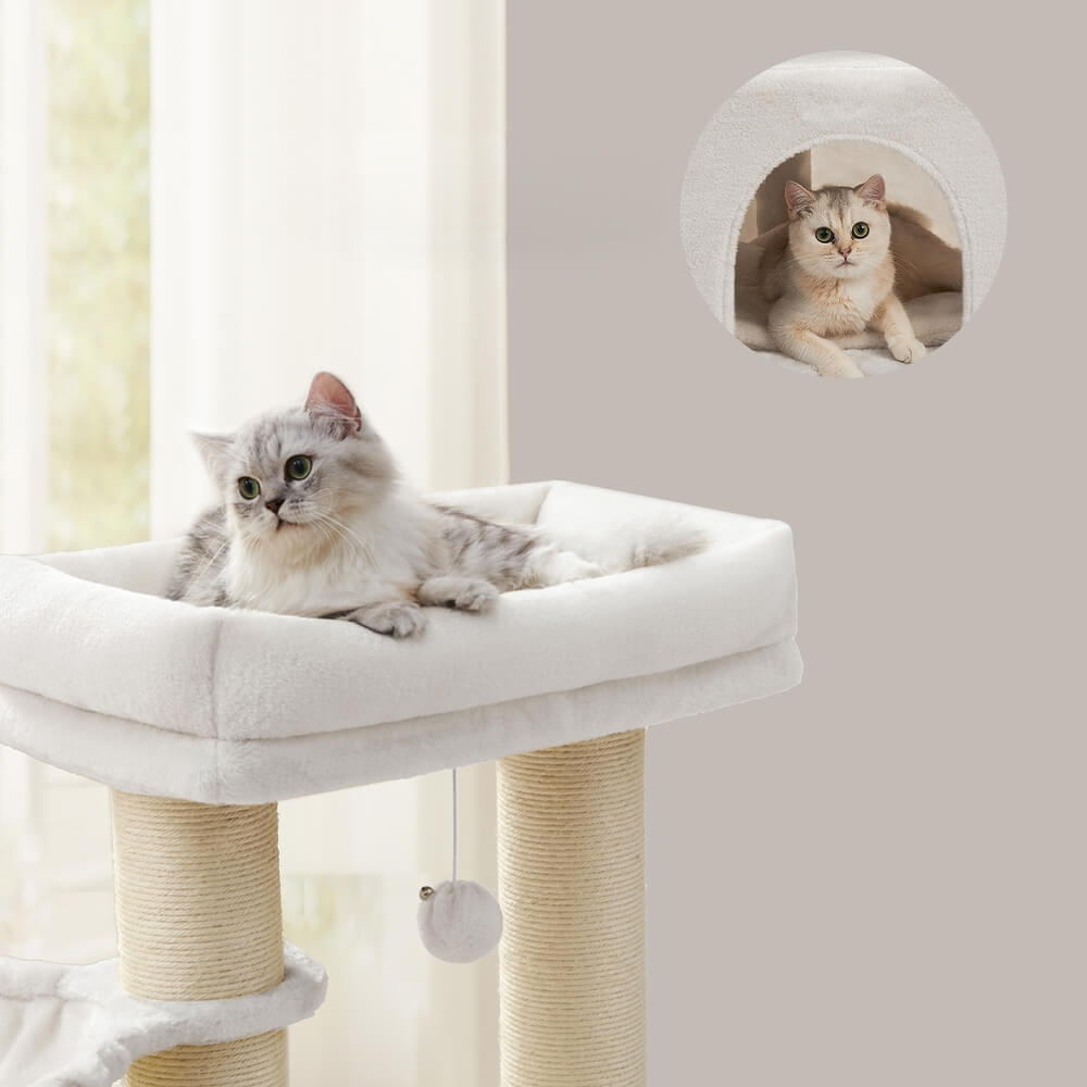 Feandrea Suuri raapimispuu itse-lämpenevällä peitolla, 2 harjaa, 10,5cm paksu pylväs, suuri taso, 50 x 50 x 160cm, kerma-beige