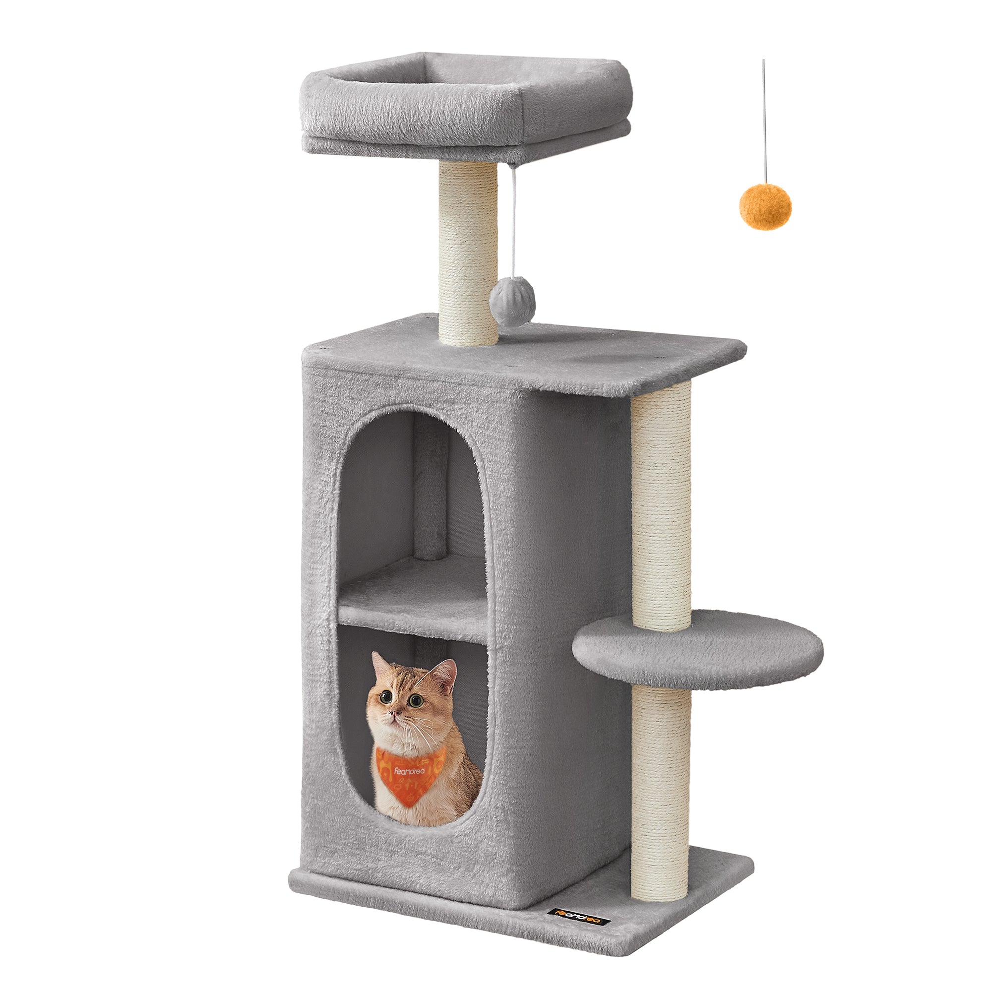 Feandrea Pieni raapimispuu, 2 luolaa, raapimapylväät, usean kissan talouksiin ja pennuille, vaaleanharmaa