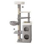 Feandrea Raapimispuu, korkeus 152cm, monitasoinen, 2 suurta makuupaikkaa, 1 nukkumapaikka, 3 raapimisaluetta, 3 tasoa, kyyhkynharmaa