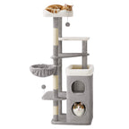 Feandrea Raapimispuu, korkeus 152cm, monitasoinen, 2 suurta makuupaikkaa, 1 nukkumapaikka, 3 raapimisaluetta, 3 tasoa, kyyhkynharmaa