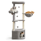 Feandrea Raapimispuu, kissanpuu, 48,5 x 48,5 x 140,7cm, suuri luola, suuret tasot, plyysipallot, riippumatto, harmaanbeige