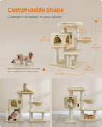 FEANDREA Raapimispuu XXL-näköalalla, riippumatto, suuri pesä, säädettävä osat, paksut sisalpäällysteiset pylväät, vakaa, beige