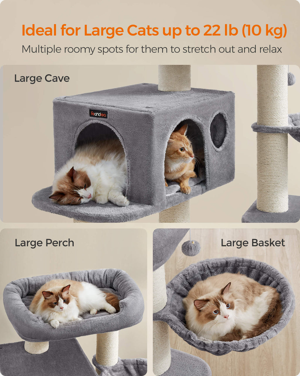 FEANDREA kissanpuutorni XXL-mukavalla tasolla, kori, sisalpylväät