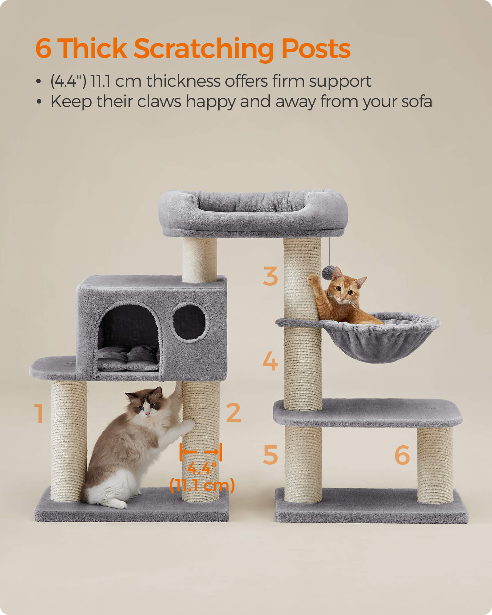 FEANDREA kissanpuutorni XXL-mukavalla tasolla, kori, sisalpylväät