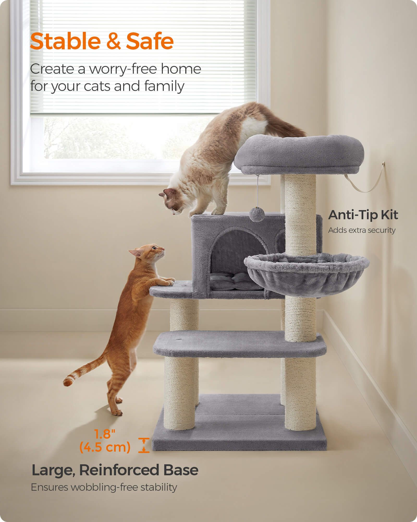 FEANDREA kissanpuutorni XXL-mukavalla tasolla, kori, sisalpylväät