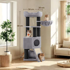 FEANDREA Raapimispuu suurille kissoille, näköalataso, penkki ja pehmoluola, tornimalli, erittäin paksut mustalla sisalilla päällystetyt tolpat, vakaa, vaaleanharmaa