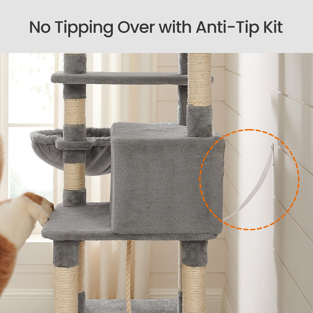 Feandrea Kissanpuu, suuri kissatorni, 164cm, riippumatolla, vaaleanharmaa