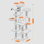 Feandrea Kissanpuu, suuri kissatorni, 164cm, riippumatolla, vaaleanharmaa