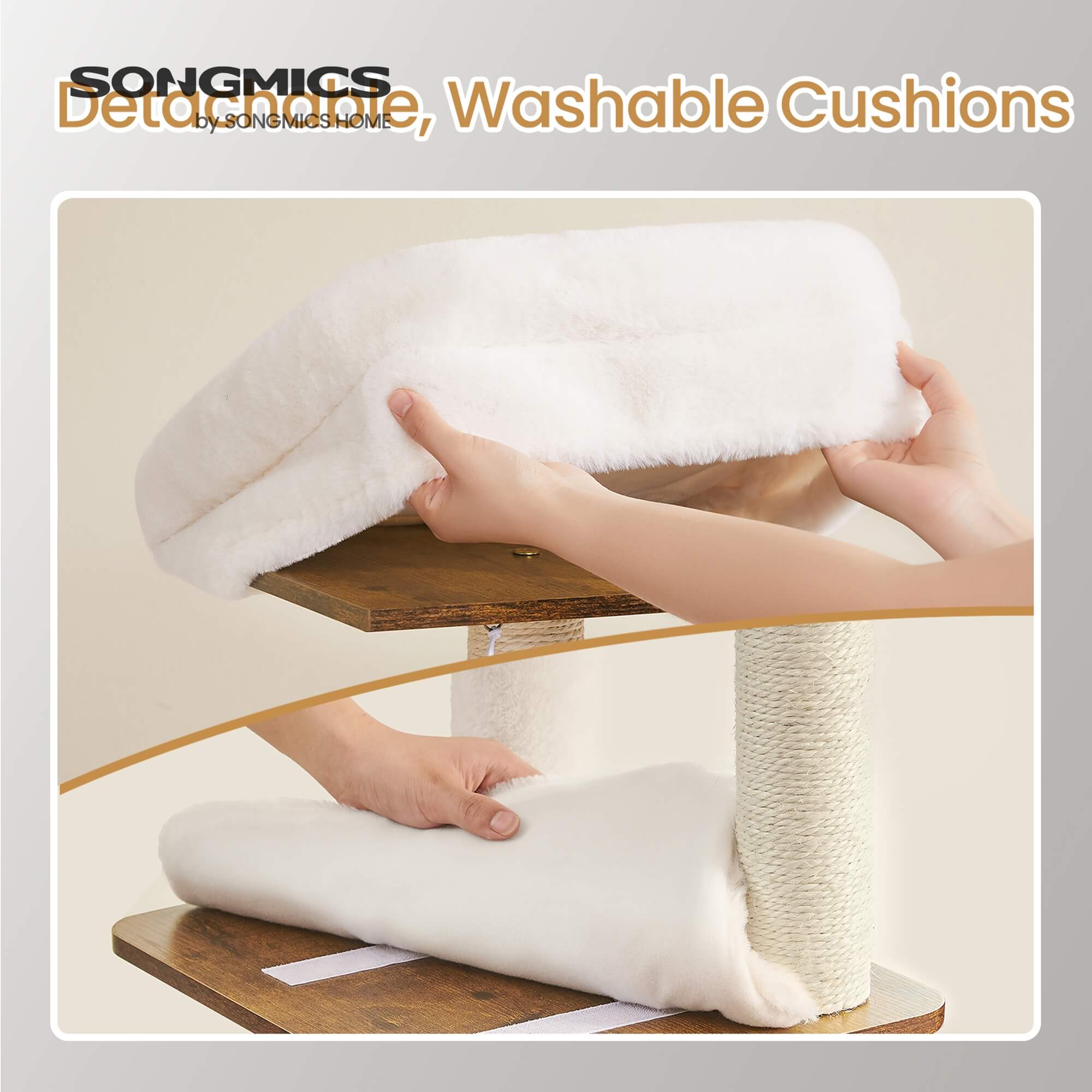 Feandrea Raapimispuu, kissanpuu hiekkalaatikkokaapilla, 185cm korkea, raapimispuu, pylväät, taso, pestävä tyyny, vintage-ruskea