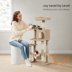 FEANDREA Kissanpuu, kapea torni, riippumatto, kantavuus 15kg, suurille kissoille, tyylikäs, monen kissan talouteen, sisalpylväät, korkeus 143cm